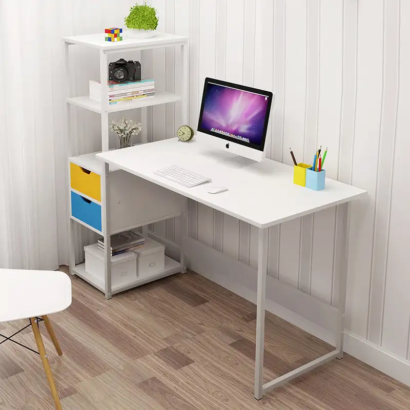 आधुनिक घर कार्यालय फर्नीचर दराज के साथ एल आकार सफेद काम स्टेशनों टेबल कार्यालय डेस्क