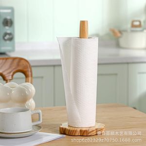 Wooden Tissue Holder Fan Shaped Base Non Slip <b>Kitchen</b> <b>Paper</b> Roll Stand Natural Wood Color Scandinavian Design - Product Image 3