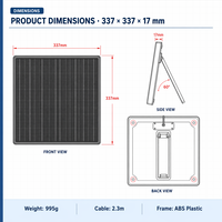 Chargeur d'entretien solaire 16W 18V pour batteries 12V de voiture, bateau, camping-car avec pince de batterie, prise allume-cigare et ventouses