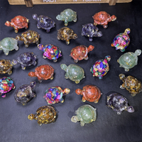 Figurine de tortue en résine avec éclats de cristal naturel, statue de tortue Orgone, artisanat animal de poche pour la guérison des chakras, vente en gros, décoration, cadeau