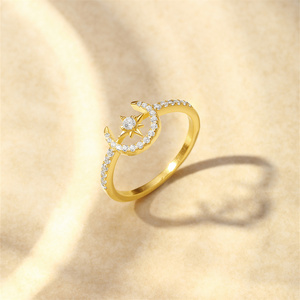 แหวนเงินแท้ชุบทอง 18K รูปดาวและพระจันทร์สำหรับผู้หญิงจาก CANNER Jewelry แหวนแบบเรียบหรู - Product Image 3
