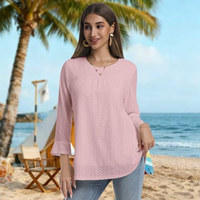 OEM ODM Blouses et Chemises pour Femmes, Style Prairie Chic, Col Rond, Double Couche, à Œillets, Coupe Ample, Manches Chauve-Souris, Élégantes et Charmantes, pour Tunique et Hauts
