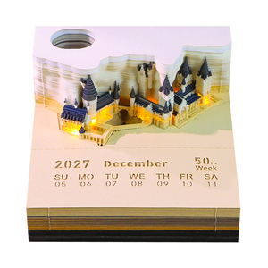 Calendrier 3D Wizard Magic Castle 2027 avec bloc-notes, lumière LED et porte-stylo, sculpture artistique en papier créative, décoration <span class=keywords><strong>de</strong></span> bureau, cadeau - Product Image 2