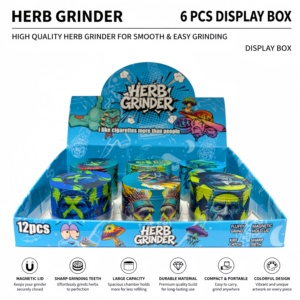 <b>Herb</b> Grinder 6 Pcs Display <b>Box</b> Round Magnetic Zinc Alloy Dry <b>Herb</b> Grinder With Sharp Teeth And Colorful Design - Product Image 1