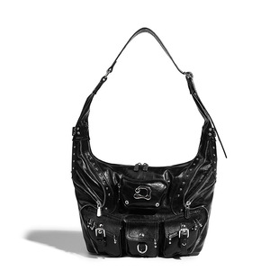 Sweet Cool Girl Fashion PU Zipper Large Capacity Handbag Versatile Single Shoulder Underarm Motorcycle Bag Heavy <b>Rivet</b> Tanjing - Product Image 5