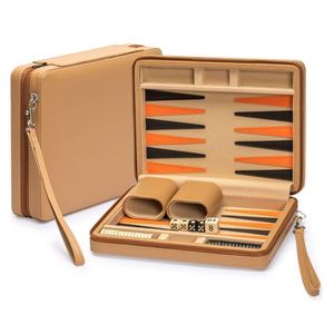 Handmade Luxury Pu Leather Rolled Set Portable Lightweight Travelling Backgammon Board <b>Game</b> Gift - Product Image 2