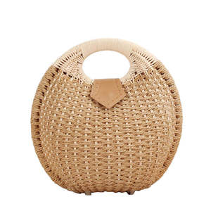 Bolso de mano tejido de paja natural |   Bolso de playa redondo estilo bohemio con asa envuelta |   Proveedor Mayorista, Proveedor OEM/ODM - Product Image 2