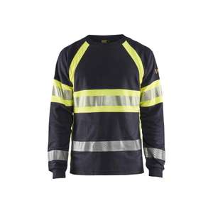 BLAKLADER - 348417618933XXXL <b>Flame</b> resistant long sleeve t-<b>shirt</b> Navy blue/Hi-vis yellow <b>FLAME</b> RESISTANT WORKWEAR - Product Image 1