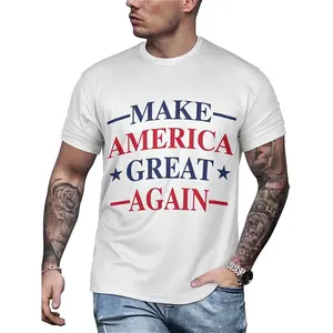 Camiseta masculina com estampa personalizada bandeira americana vento slogan da equipe de campanha de tendência da moda verão atacado