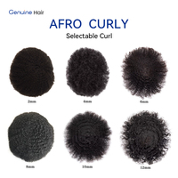 Prothèse capillaire en PU durable de 6 mm, bouclée afro crépue, pour hommes noirs # Prothèse capillaire en cheveux humains noirs naturels 1B, système de remplacement capillaire