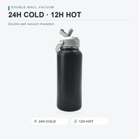 Bouteille d'eau en acier inoxydable à isolation sous vide avec couvercle à paille rabattable 32oz 1000ml