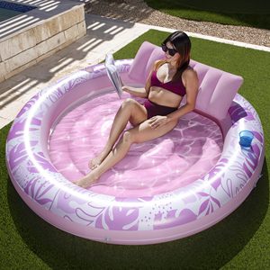 Inflatable Outdoor Pool Lounge Chair 180x165cm Sky Blue PVC Floating Mat For Home Use - Product Image 4