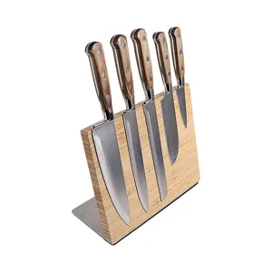 Bloque de cuchillos magnético de madera de bambú con Base de Metal Bloque de Messer de bambú Soporte de cuchillo magnético para cuchillo