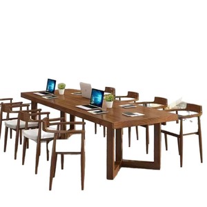 Modern Conference Table Solid Wood Long Desk Office Meeting Room Workbench Chair <b>Set</b> - Product Image 1