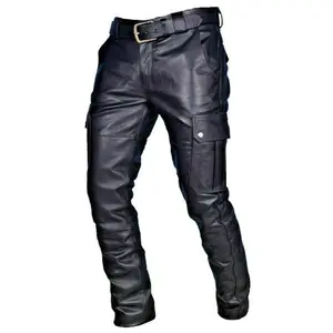 Ecoealson – pantalon droit en cuir PU pour homme, Biker, Long, ample, Style de rue, Steampunk, Rock Roll, Long