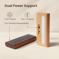 Lampe murale décorative moderne pour la maison, éco-responsable, solaire, à détecteur de mouvement, LED carrée, mini, blanc chaud, en bois, batterie 500 mAh, sans fil