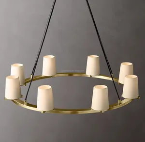 Alabaster Pauillac Fabric Shade Round Industrial Metal Alabaster Shade Chandelier Suitable For Ceiling Hanging Lighting In Family Hotels