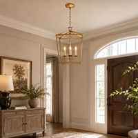 Lustre suspendu carré en laiton antique à 4 lumières pour hall d'entrée, salle à manger, éclairage intérieur personnalisé