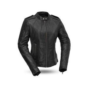 Jackets Fashionable Design Women Motorbike Longed Zippers Breathable Detail-<b>Black</b> Color-Custom <b>Leather</b> Bikers Jacket For Women - Product Image 1