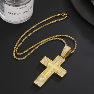 الهيب هوب روك للنساء كامل حجر الراين الكريستال قلادة الصليب كبير بلينغ مبهرجة سلسلة مكعب قلادة سبيكة - Product Image 5