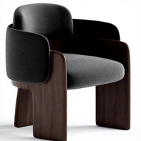 Fauteuil d'appoint personnalisable en bois massif, rembourré en tissu avec coussin épais, idéal pour salon moderne, hôtel, villa, ou espace détente.