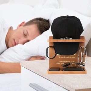 Wooden Baseball Cap Rack Multifunctional <b>Desktop</b> Hat Storage With Key And Glasses Holder Entryway Organizer Rectangle <b>Shelf</b> - Product Image 1