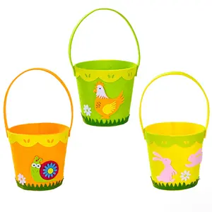 Decoración de Pascua redondo portátil no tejido lindo cordón Tote Pascua conejito bolsas cestas