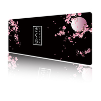 Tapis de souris de jeu personnalisé imperméable à l'eau avec motif de fleurs de cerisier, 1000x500mm, noir, grand format, bord cousu, caoutchouc naturel + tissu, en stock
