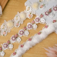 Série de fleurs féériques, dentelle brodée à la main, fleurs 3D, perles pour accessoires vestimentaires, sacs, chaussures, rideaux, bordures de col DIY