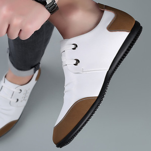 Chaussures en cuir décontractées pour hommes H.M.S.DAN, bout rond, blanches, respirantes, semelle en caoutchouc, chaussures de marche - Product Image 2