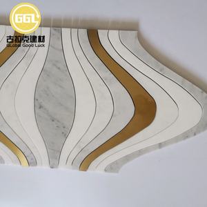 Grande lanterne à jet d'eau en marbre véritable mosaïque or tuile de cuivre - Product Image 2