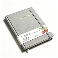 Carnet de recettes A5 en lin gris, couverture rigide, dorure à chaud, journal de cuisine vierge, logo personnalisé pour cadeaux
