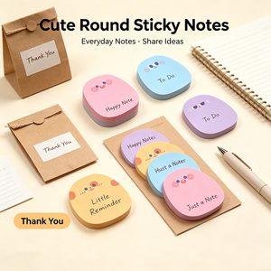 Blocs-notes autocollants ronds mignons SK, colorés, à motifs de dessins animés, faciles à décoller, pour l'école - Product Image 3