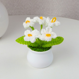 Hand Knitted Wool Forget Me Not <b>Small</b> Potted <b>Flower</b> <b>Artificial</b> Desk Ornament for Home Office Wedding Decor Photo Prop - Product Image 2