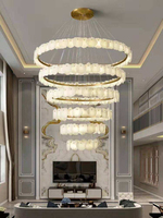 Lustre suspendu moderne de luxe américain pour escalier, en albâtre, rond, en forme d'anneau, pour salon, hôtel, hall, villa