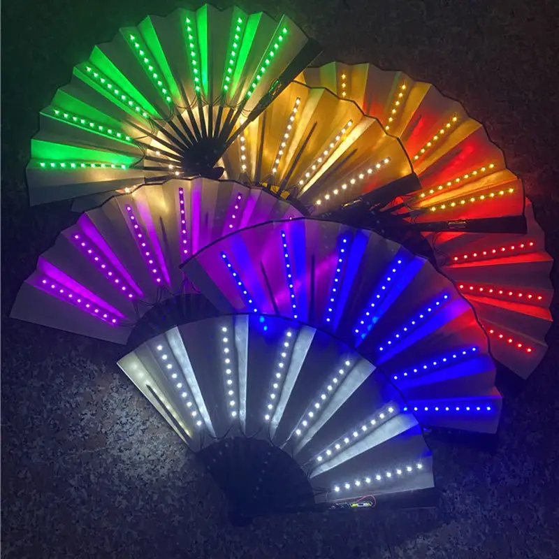 Cheap Wholesale Performance Party Glow Folding Led Fan Bamboo Paper Fan For Halloween Decoration