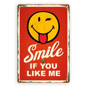 Papan Logam Vintage Retro Bertuliskan Live Love and Laugh Wajah Tersenyum Biru Dekorasi Dinding Grosir Kustom Plat Logam Kecil - Product Image 3