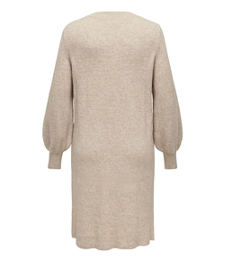 Robe pull en viscose beige chiné pour femme, manches longues, col en V, longueur midi, pour le quotidien, printemps, décontractée - Product Image 3