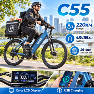 จักรยานบรรทุกไฟฟ้า C55 แบตเตอรี่ 48V 55Ah ยางขนาด 26 นิ้ว พร้อมพอร์ตชาร์จ USB และหน้าจอ LCD สำหรับการจัดส่ง - Product Image 1