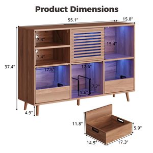 Support pour tourne-disque de style Mid-Century Modern, avec 2 tiroirs, grand support pour tourne-disque avec station de charge et éclairage LED - Product Image 6