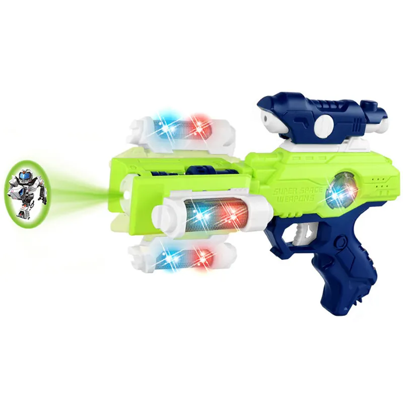 ของเล่นปืนอวกาศฉายเล่นเกมเด็กยิงปืนไฟฟ้าพร้อมเสียงและแสง