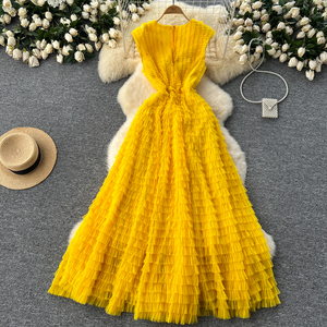 ROMAN v-cổ Áo xếp li Midi ăn mặc cho phụ nữ Đế Chế lưới vestidos - Product Image 4