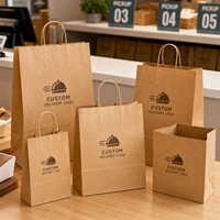 Sac en papier kraft avec poignée renforcée, sac en papier kraft recyclé, sac à emporter pour les magasins de snacks, impression personnalisée, fournitures pour l'emballage alimentaire écologique