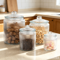 Bocal alimentaire en verre hermétique écologique de 5600 ml, 3800 ml, 1800 ml, 960 ml, pour la maison et la cuisine, avec couvercle en verre et design en relief