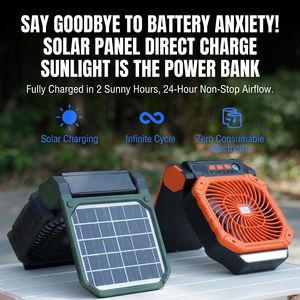Ventilador Solar para Camping, Motor sin Escobillas, Carga USB, Mini Portátil, Gran Potencia, Batería de 6000mAh, 12+ Horas de Autonomía, 36/45 dB de Ruido - Product Image 1