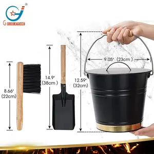 Ash Bucket With Lid Shovel Hand Broom Tool Set Accessories For Fireplace Indoor And Outdoor