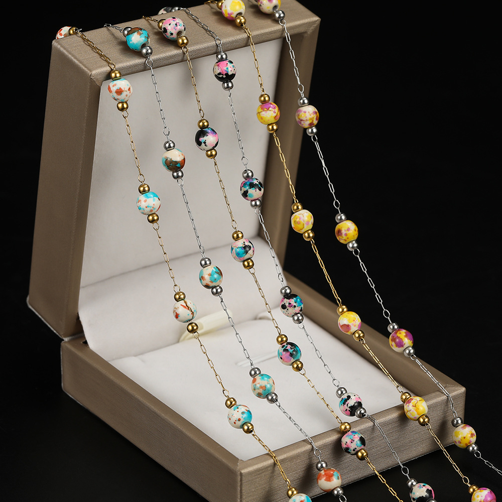 6mm Porcelain Beads Chain Vacuum Color-preserving Plating Stainless Steel Chain for Jewelry Making Findings