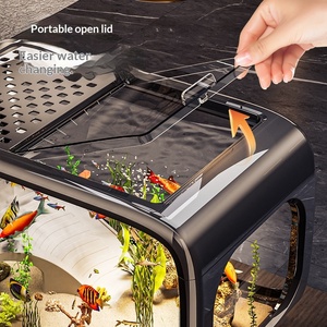 <span class=keywords><strong>Acquario</strong></span> Creativo con Coperchio Trasparente per Tartarughe e Pesci Rossi, Decorazione per Soggiorno, <span class=keywords><strong>Acquario</strong></span> da Scrivania Ecologico con Ornamenti Paesaggistici - Product Image 1