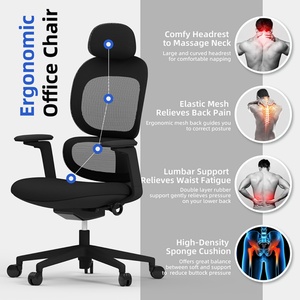Chaise de bureau ergonomique moderne à dossier haut en maille pivotante pour dirigeant, cadre, personnel, avec fonction bascule - Product Image 3