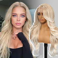 Perruque en cheveux humains vierges européens, blonds avec mèches, ultra-lisses, 13x4HD, frontale transparente, sans colle, ondulations dégradées, vietnamien 10-38